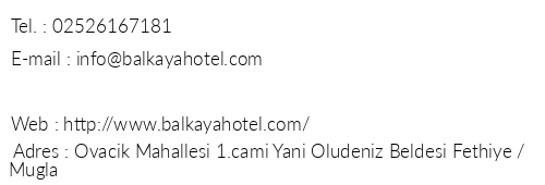Balkaya Hotel telefon numaralar, faks, e-mail, posta adresi ve iletiim bilgileri
